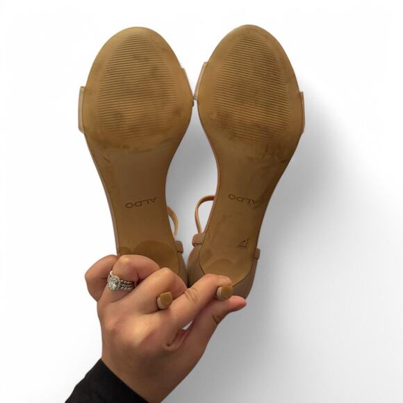 Aldo Alynia Beige Ankle Strap Heels Size 8 Stiletto Wedding Shoes - Picture 3 of 9